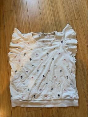 Marine Layer White Caroline Embroidered Blouse Palm Trees